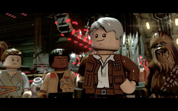 HD desktop wallpaper featuring LEGO Star Wars: The Force Awakens characters in a dynamic scene.
