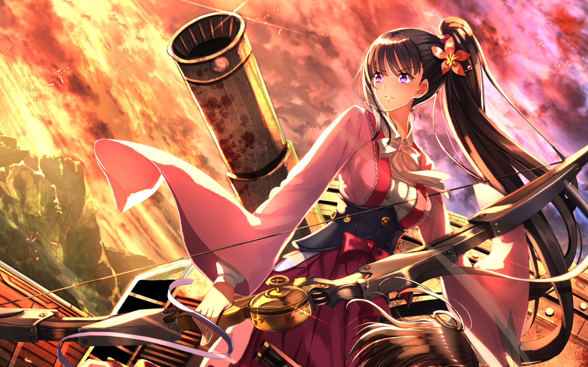 Ayame Yomogawa from Kabaneri of the Iron Fortress stands confidently against a dramatic background, featuring vibrant colors and a steampunk-inspired setting. HD wallpaper for anime fans.