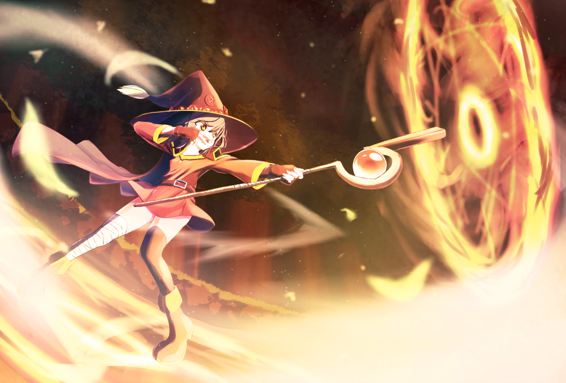 Megumin from KonoSuba casts a powerful spell in this HD desktop wallpaper. The vibrant colors and dynamic pose capture the essence of KonoSuba: God’s blessing on this wonderful world!!