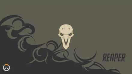 Minimalist 4K Ultra HD PC wallpaper featuring Reaper from the video game Overwatch with his iconic white mask and dark swirling smoke accents.