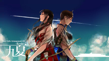 HD wallpaper featuring Kaga and Akagi from Kancolle, depicted in a vibrant anime style against a dramatic sky, showcasing their iconic designs from Kantai Collection.