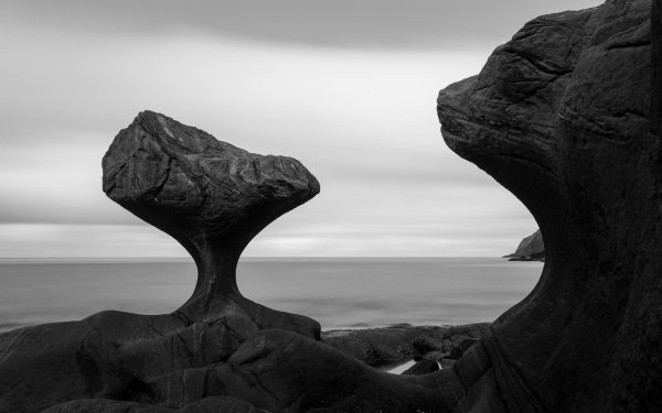 Nature Rock Ocean Horizon Black & White HD Wallpaper | Background Image