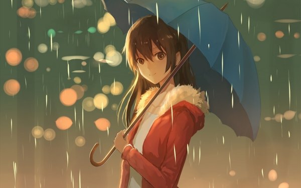 Anime Original Umbrella Rain Brown Hair Long Hair Brown Eyes HD Wallpaper | Background Image