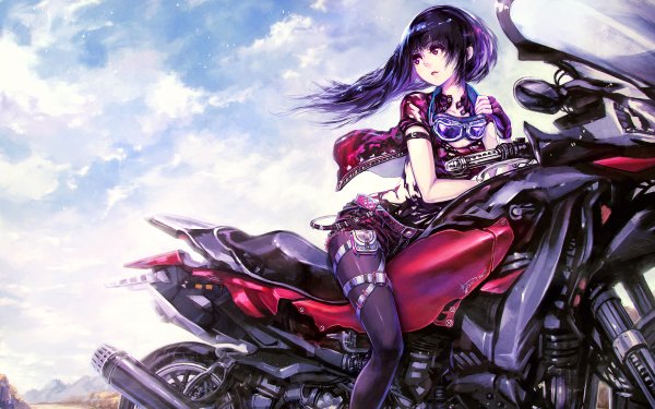 Anime Original Motorcycle Goggles Pink Eyes Purple Hair HD Wallpaper | Background Image