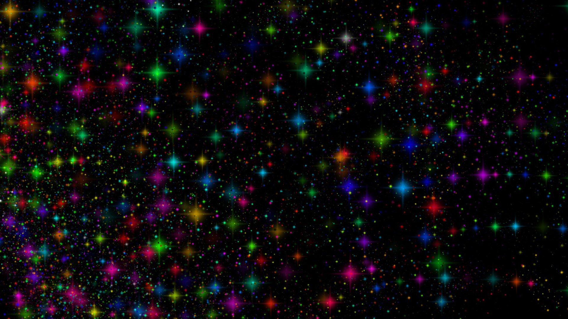 HD PC desktop wallpaper featuring an abstract pattern of colorful, glowing stars scattered across a black background.