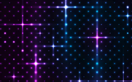 Abstract star pattern in vibrant purple and blue hues, designed as a 4K Ultra HD PC desktop wallpaper and background with glowing points of light on a dark grid.