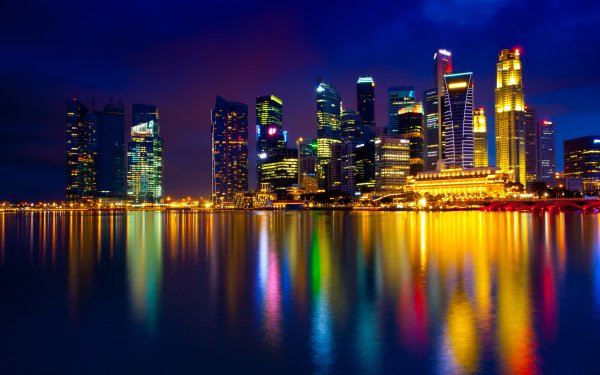 Man Made Singapore Cities Reflection City Night Light HD Wallpaper | Background Image