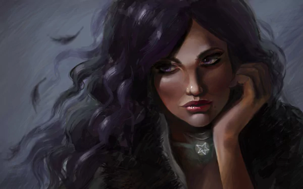 A stunning 4K Ultra HD desktop wallpaper featuring a captivating character from the video game The Witcher 3: Wild Hunt, with dramatic lighting and a powerful expression.