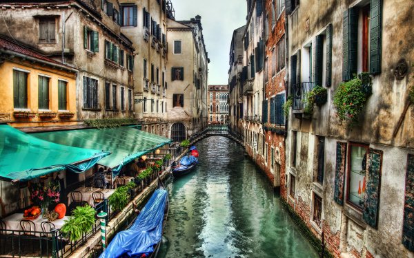 Man Made Venice Cities Italy Restaurant House HDR City Building Canal HD Wallpaper | Background Image