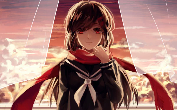 brown hair red eyes smile scarf Ayano Tateyama Anime Kagerou Project HD Desktop Wallpaper | Background Image