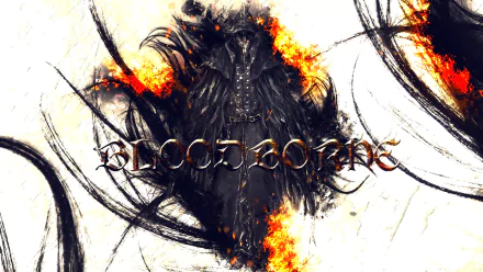 HD PC desktop wallpaper featuring Eileen the Crow from the video game Bloodborne, with dark, fiery artwork and the Bloodborne logo prominently displayed.