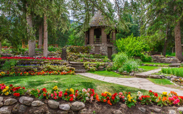 flower garden man made gazebo HD Desktop Wallpaper | Background Image