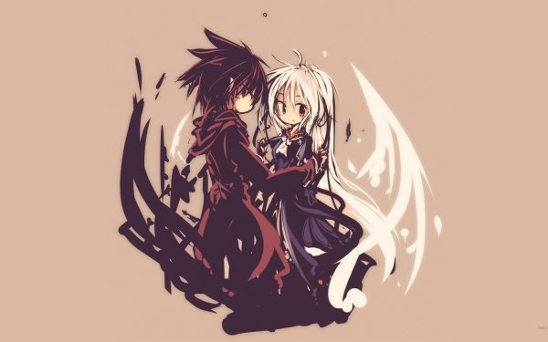 Anime Original White Hair Couple Wings HD Wallpaper | Background Image