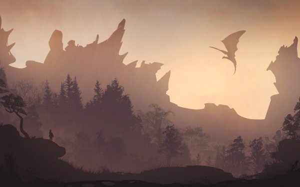 Fantasy Landscape Mountain Forest Dragon HD Wallpaper | Background Image