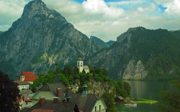 Man Made Village House Mountain Landscape Austria HD Wallpaper | Background Image