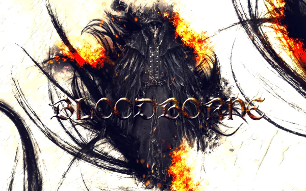 HD PC desktop wallpaper featuring Eileen the Crow from the video game Bloodborne, with dark, fiery artwork and the Bloodborne logo prominently displayed.