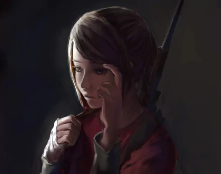 HD PC desktop wallpaper featuring Ellie from the video game The Last of Us, depicted in a detailed, moody portrait with dark background.