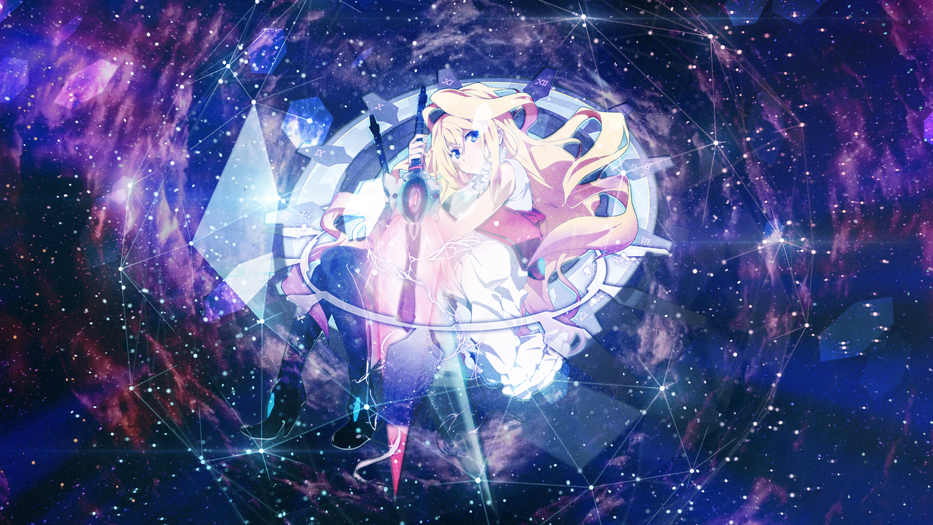 HD wallpaper featuring Claudia Enfield from Gakusen Toshi Asterisk set against a cosmic backdrop, embodying the essence of The Asterisk War: The Academy City on the Water.