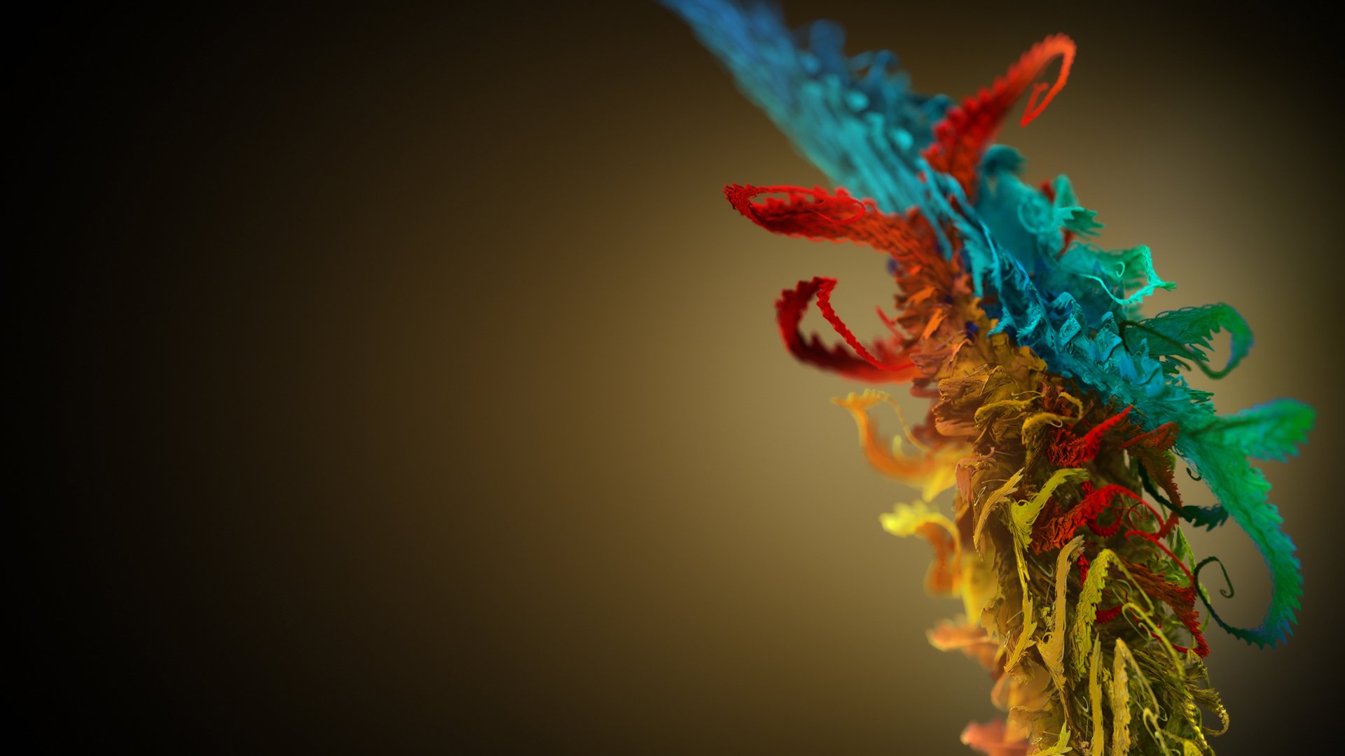 A vibrant abstract composition featuring colorful, swirling leaf-like shapes against a soft gradient background, designed as an HD PC desktop wallpaper.