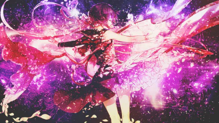 HD anime desktop wallpaper featuring a vibrant, magical girl from Mahou Shoujo Taisen surrounded by glowing pink and purple energy effects.