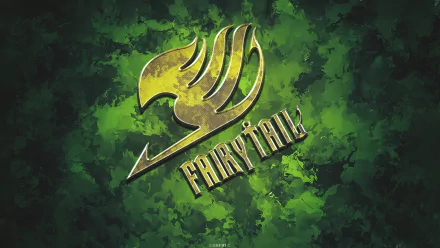 Anime-themed HD desktop wallpaper featuring the iconic Fairy Tail logo on a vibrant green background, showcasing the spirit of adventure and camaraderie.