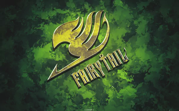 Anime-themed HD desktop wallpaper featuring the iconic Fairy Tail logo on a vibrant green background, showcasing the spirit of adventure and camaraderie.