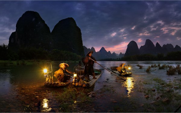 Photography Fisherman Boat River Asian Light HD Wallpaper | Background Image