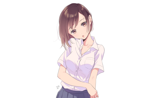 Anime Original School Uniform Short Hair Brown Hair Brown Eyes Skirt HD Wallpaper | Background Image