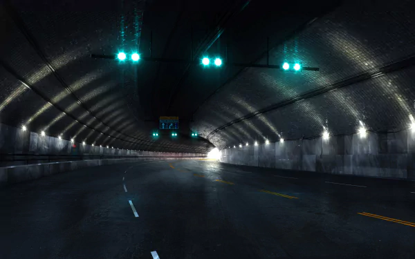 HD PC desktop wallpaper featuring a dimly lit tunnel scene from the video game Forza Motorsport 6, highlighting sleek lighting and road details.
