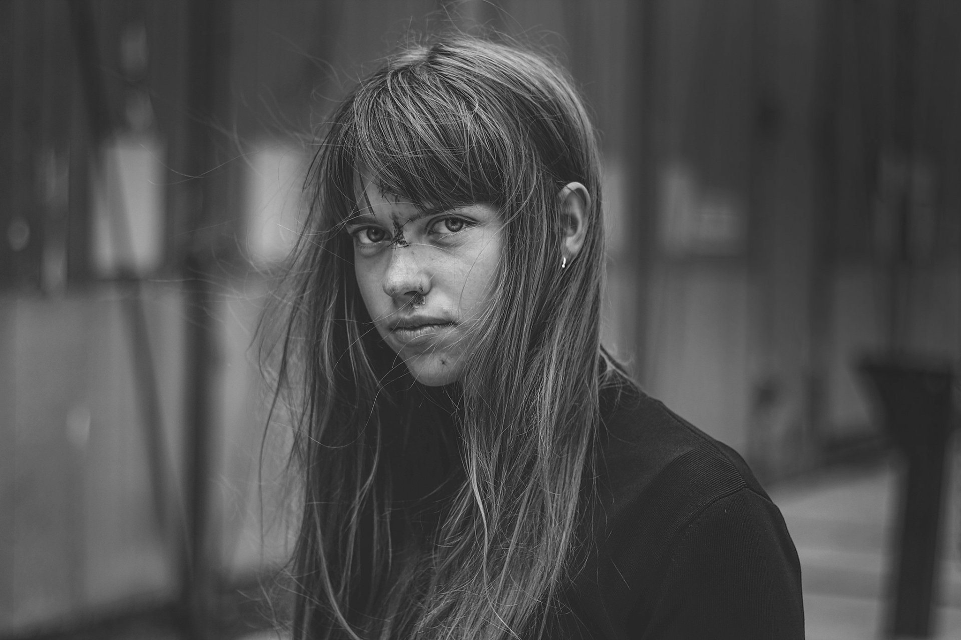 Download Long Hair Wound Monochrome Woman Model HD Wallpaper