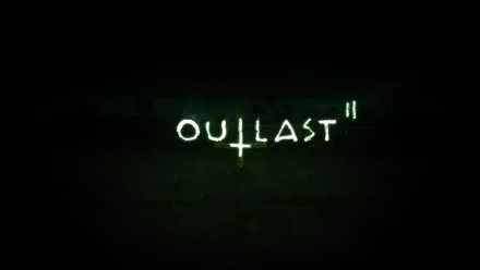 A dark-themed HD desktop wallpaper featuring the distinctive logo of Outlast 2, a popular video game, set against a mysterious background.