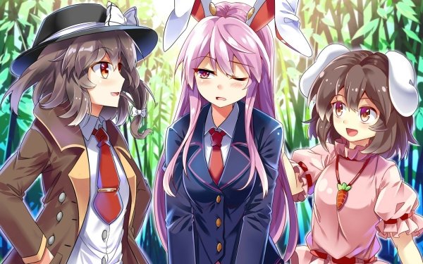 Anime Touhou Tewi Inaba Reisen Udongein Inaba Renko Usami Forest Pink Hair Red Eyes Bunny Ears HD Wallpaper | Background Image