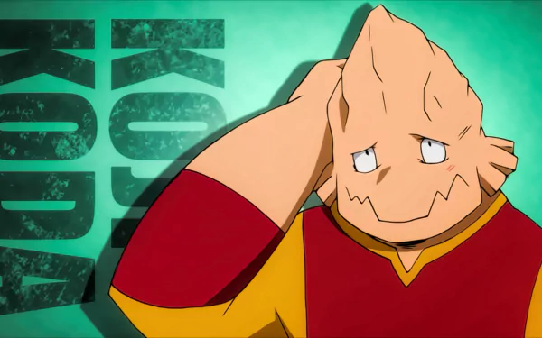 An HD wallpaper of Koji Koda from the anime My Hero Academia, featuring him with a friendly expression and his signature spiky head, set against a vibrant background.