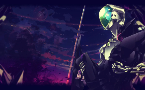 A striking HD wallpaper from the anime Accel World, featuring a futuristic robotic character against a dramatic twilight backdrop, showcasing vibrant colors and dynamic scenery.