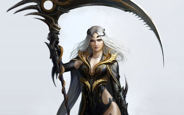 Fantasy Women Warrior Woman Warrior Scythe White Hair HD Wallpaper | Background Image