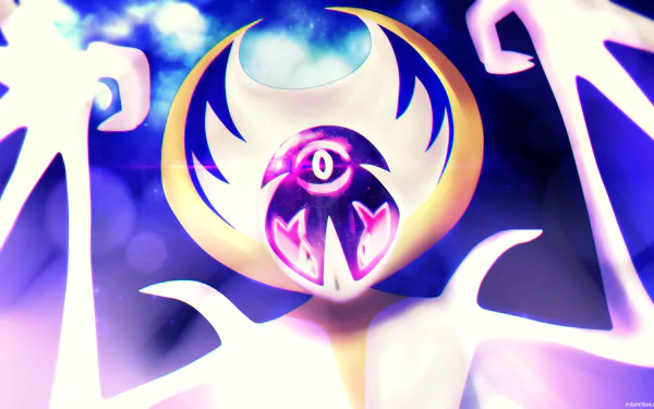 A vibrant HD wallpaper featuring Lunala, the legendary Pokémon from Pokémon: Sun and Moon, showcasing its majestic form against a mystical background.