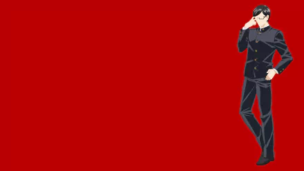 Sakamoto from Haven't You Heard I'm Sakamoto stands in his school uniform against a bold red background — 4K Ultra HD anime PC desktop wallpaper/background.