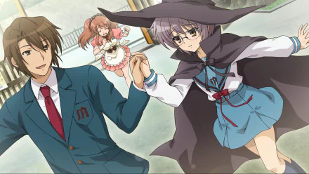 Suzumiya Haruhi no Yuuutsu Itsuki Koizumi Mikuru Asahina Yuki Nagato Anime The Melancholy of Haruhi Suzumiya HD Desktop Wallpaper | Background Image