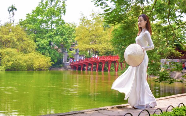 Women Asian Model White Dress Park Brunette HD Wallpaper | Background Image