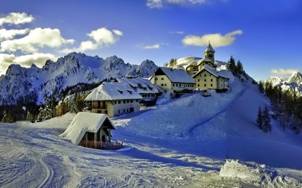 Photography Winter Earth Village House Snow Mountain HD Wallpaper | Background Image
