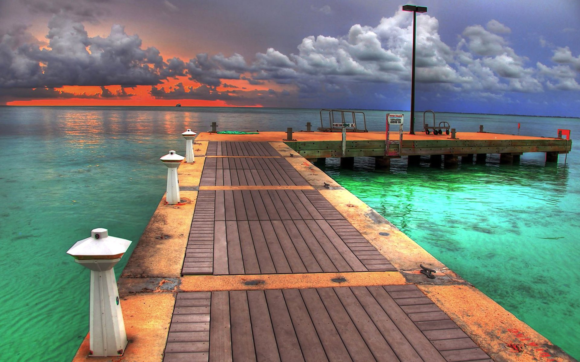 Download Horizon Sunset Sea Ocean Man Made Pier HD Wallpaper