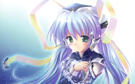 HD PC desktop wallpaper featuring Yumemi Hoshino from the anime Planetarian: The Reverie of a Little Planet, showcasing her serene expression and detailed futuristic attire.