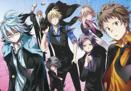 HD desktop wallpaper featuring characters from the anime Servamp. The image showcases a group of characters with varied expressions and poses, set against a vibrant background.