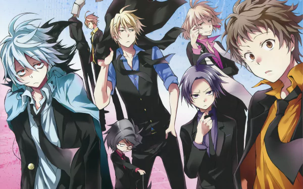 HD desktop wallpaper featuring characters from the anime Servamp. The image showcases a group of characters with varied expressions and poses, set against a vibrant background.