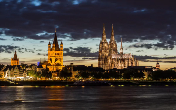 building monument night Germany cathedral Cologne religious Cologne Cathedral HD Desktop Wallpaper | Background Image