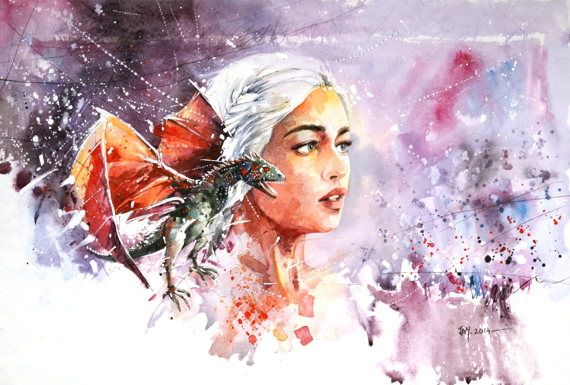 HD desktop wallpaper featuring Daenerys Targaryen with a dragon from the TV show Game of Thrones, inspired by A Song of Ice and Fire series.