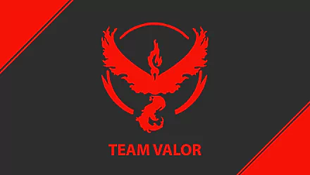 4K Ultra HD wallpaper featuring Team Valor's fiery Moltres emblem from Pokémon Go, symbolizing strength and passion in the popular video game.