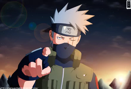 HD desktop wallpaper featuring Kakashi Hatake from the anime Naruto, with a dramatic evening sky in the background.
