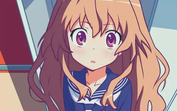 HD wallpaper featuring Taiga Aisaka from the anime Toradora!, showcasing her expressive eyes and iconic hairstyle in a vibrant setting.