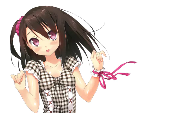 Anime-style character Shizuku from 5 Nenme no Houkago with pink eyes, designed by Kantoku, featured in a 4K Ultra HD desktop wallpaper.